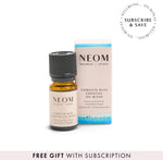 NEOM Complete Bliss Essential Oil Blend with a 'subscribe and save' roundel and 'free gift with subscription banner