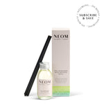 NEOM Feel Refreshed reed diffuser refill on a white background with subscription roundel