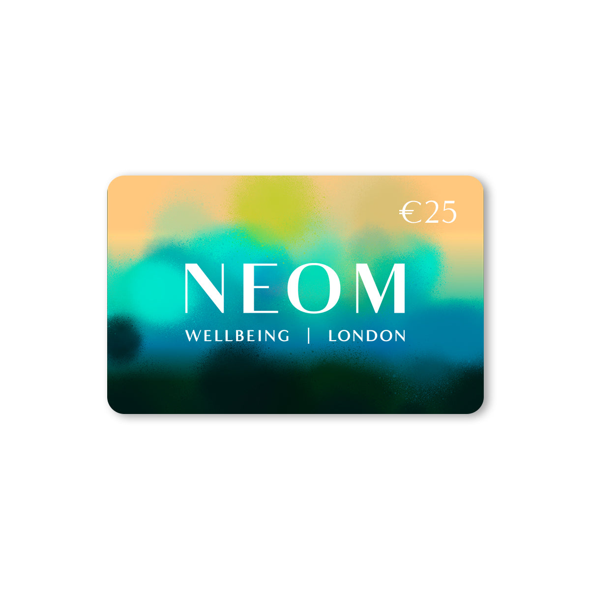 NEOM gift card with colourful design on a white background