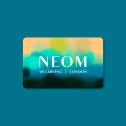NEOM perfect peace themed gift card on a blue background