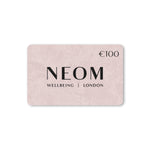 Pink card showing the NEOM logo and €100 denomination