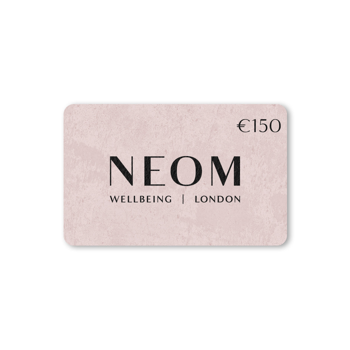 Pink card showing the NEOM logo and €150 denomination