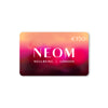 NEOM gift card with a colourful gradient background on a white background