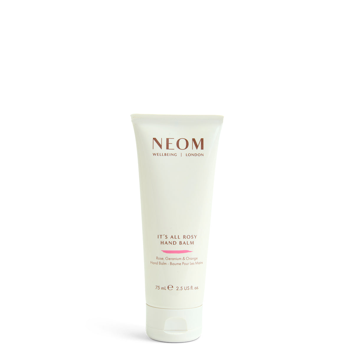 NEOM hand balm tube on a white background