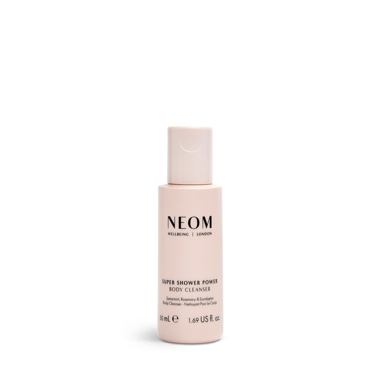 NEOM body cleanser bottle on a white background