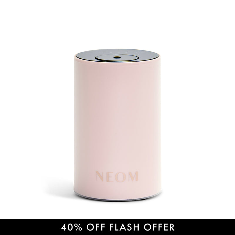 Pod Mini Diffuser 'NEOM' branding on a white background, featuring a 40% off flash offer.