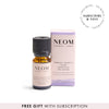 NEOM Perfect Night's Sleep Essential Oil Blend with a 'subscribe and save' roundel and 'free gift with subscription banner