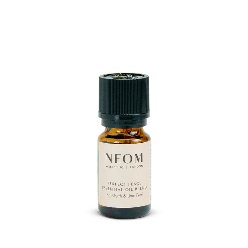 NEOM Perfect Peace essential oil blend bottle on a white background