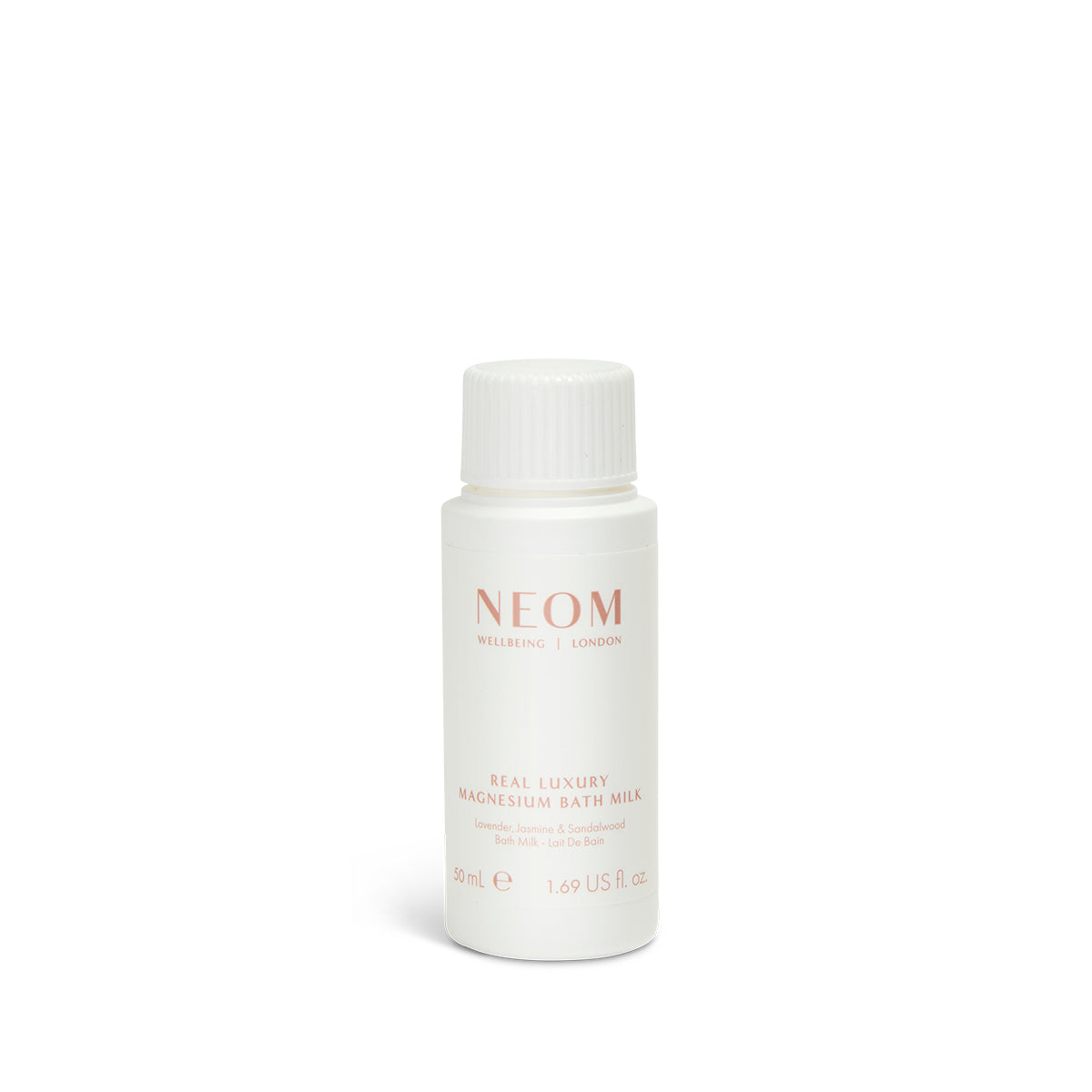 NEOM magnesium bath milk bottle on a white background