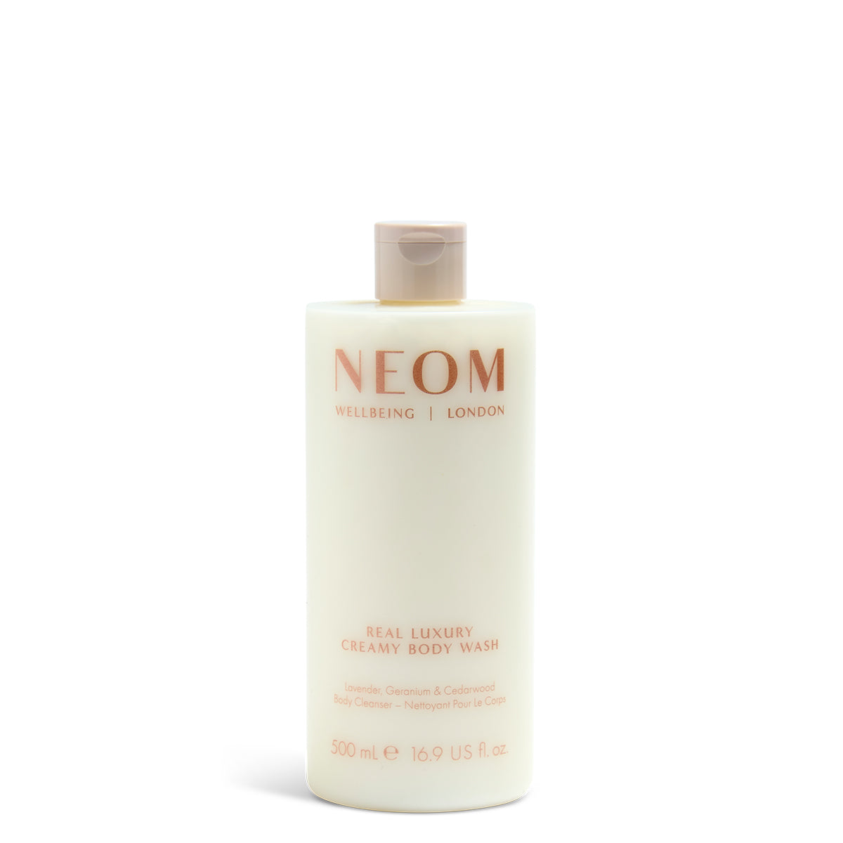 NEOM real luxury body wash on a white background
