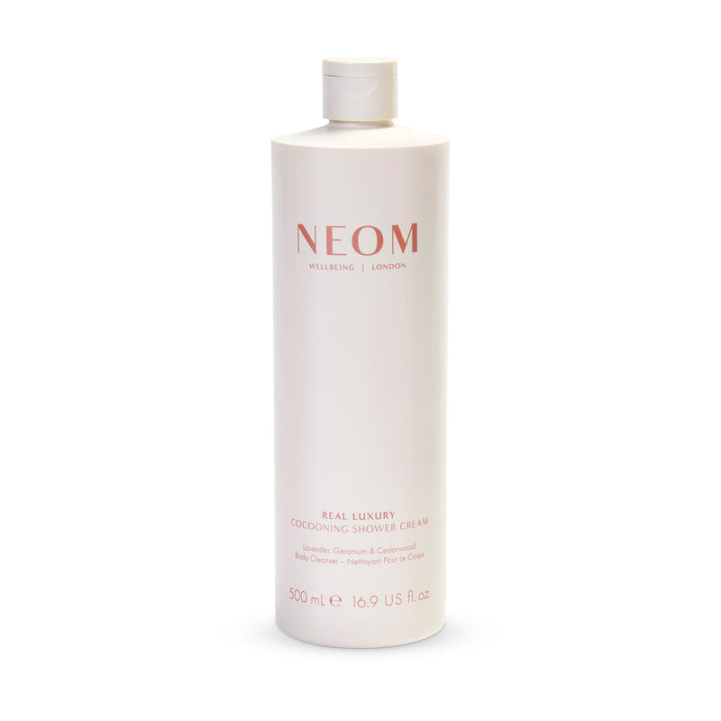 NEOM bottle of Real Luxury Shower Cream on a white background