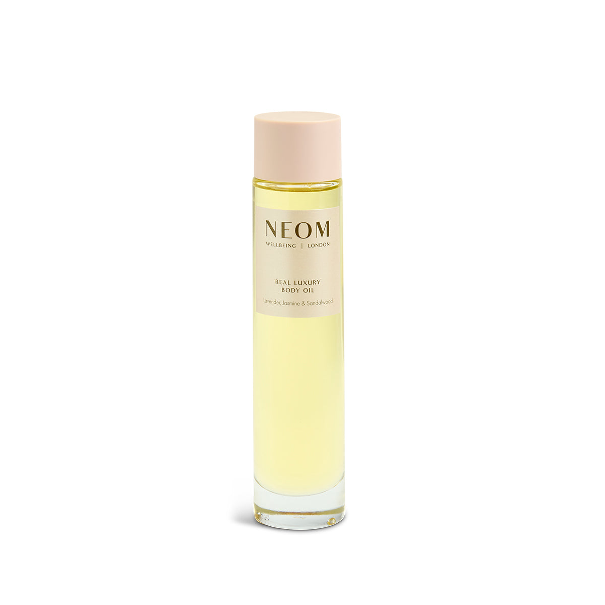 NEOM body oil bottle on a white background
