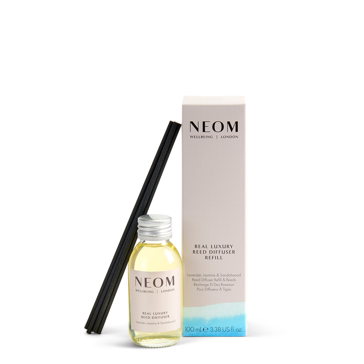 NEOM real luxury reed diffuser set on a white background