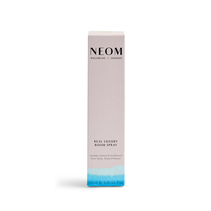 NEOM Real Luxury Room Spray packaging on a white background