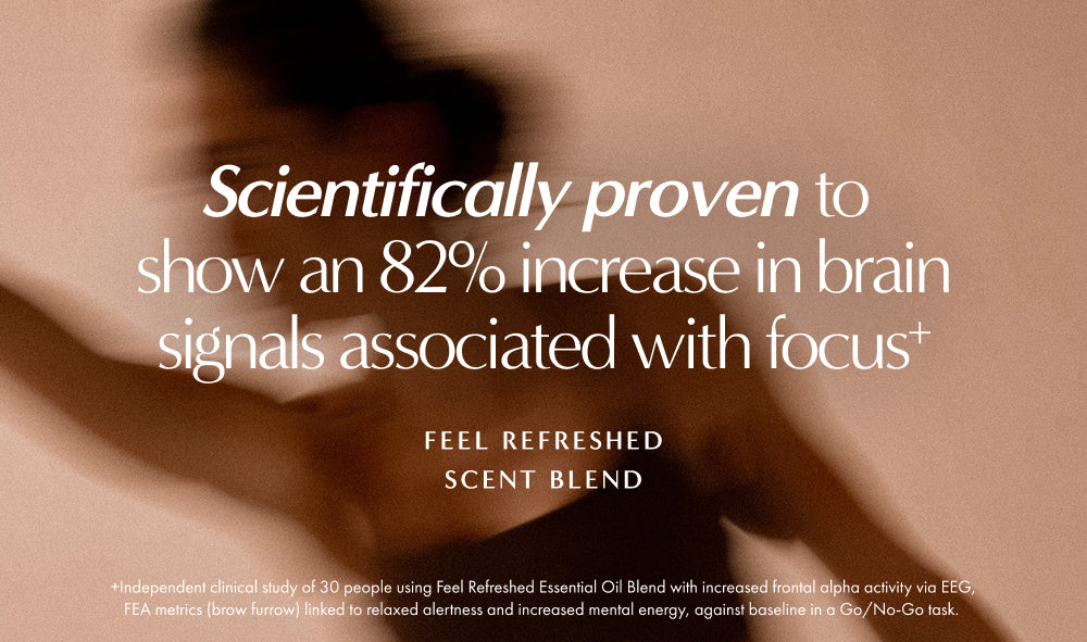 Feel Refreshed scent blend is scientifically proven<br> to boost energy, support focus & alertness*