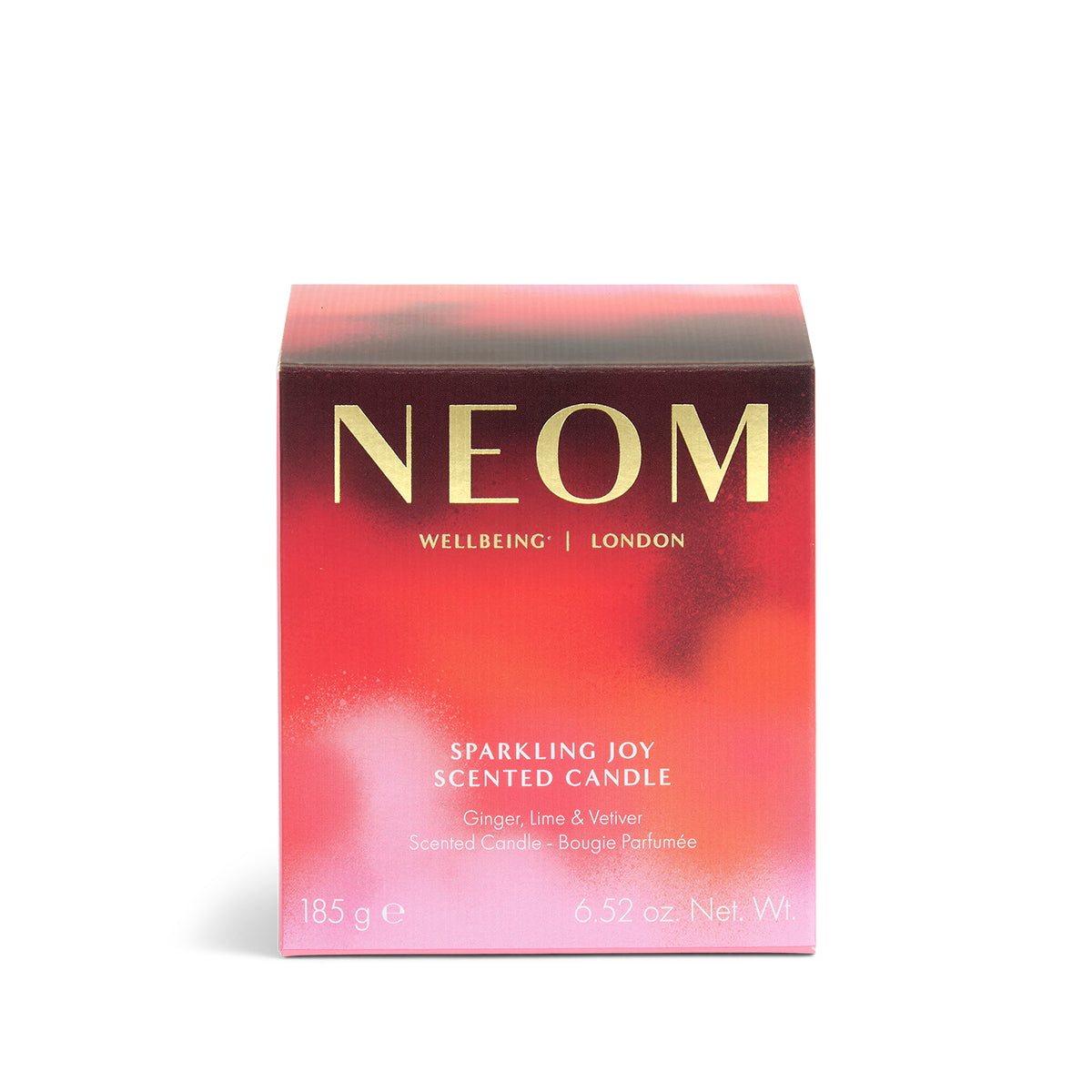 NEOM Sparkling Joy scented candle packaging on a white background