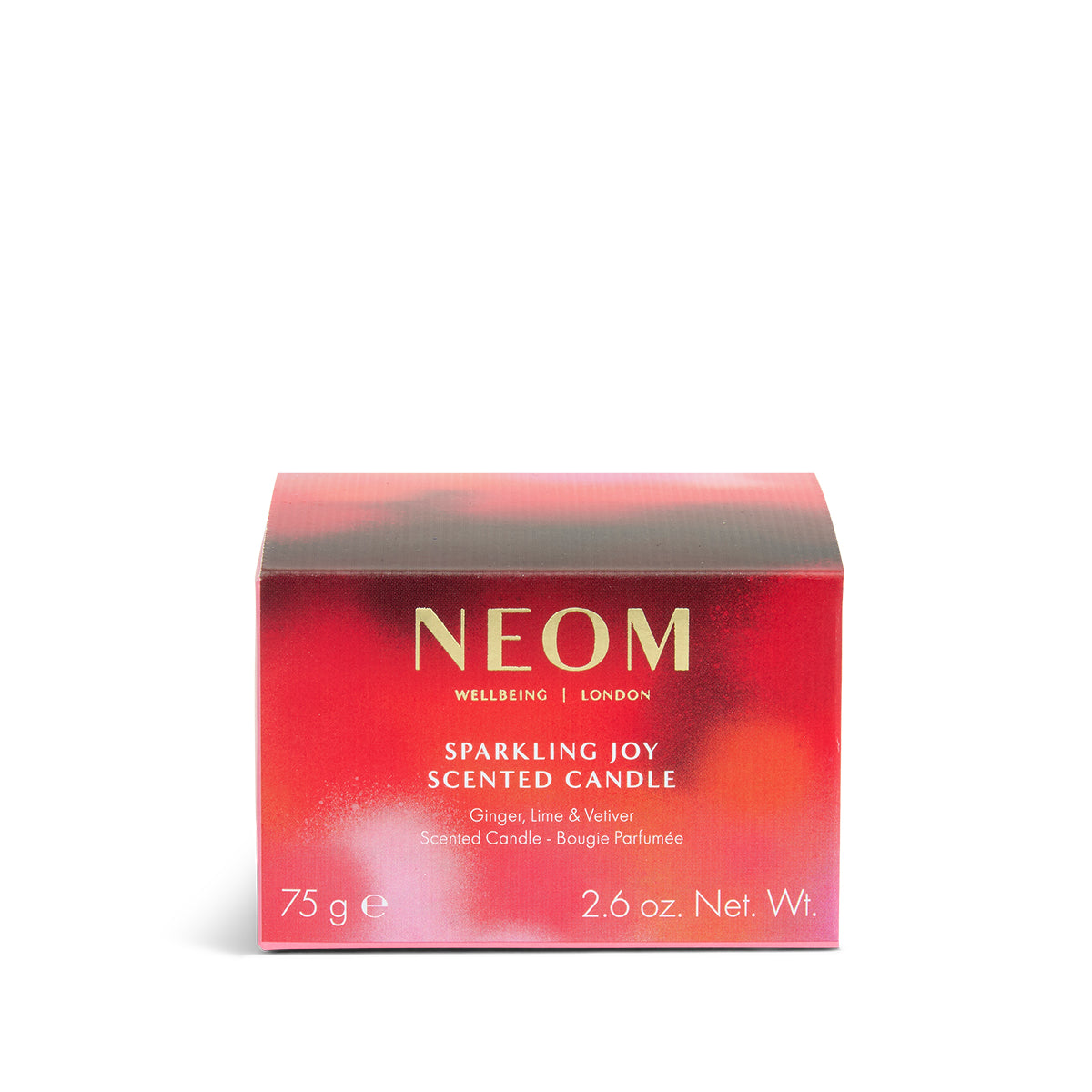 NEOM Sparkling Joy scented candle packaging on a white background
