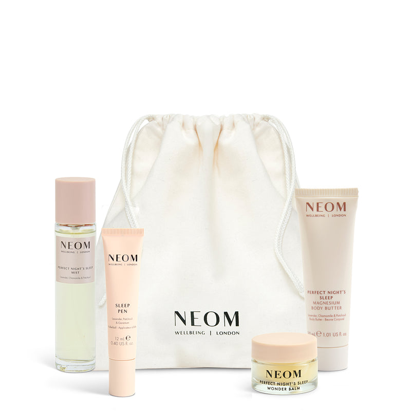 NEOM skincare products including on a white background